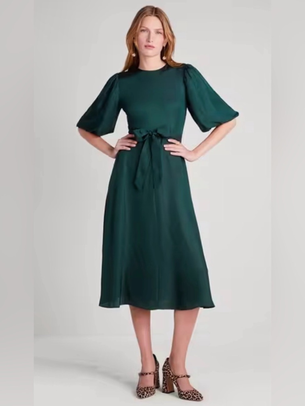 Kate Spade Matinee Silk Blend Dress 2 Emerald Green Midi Elegant Romantic Chic